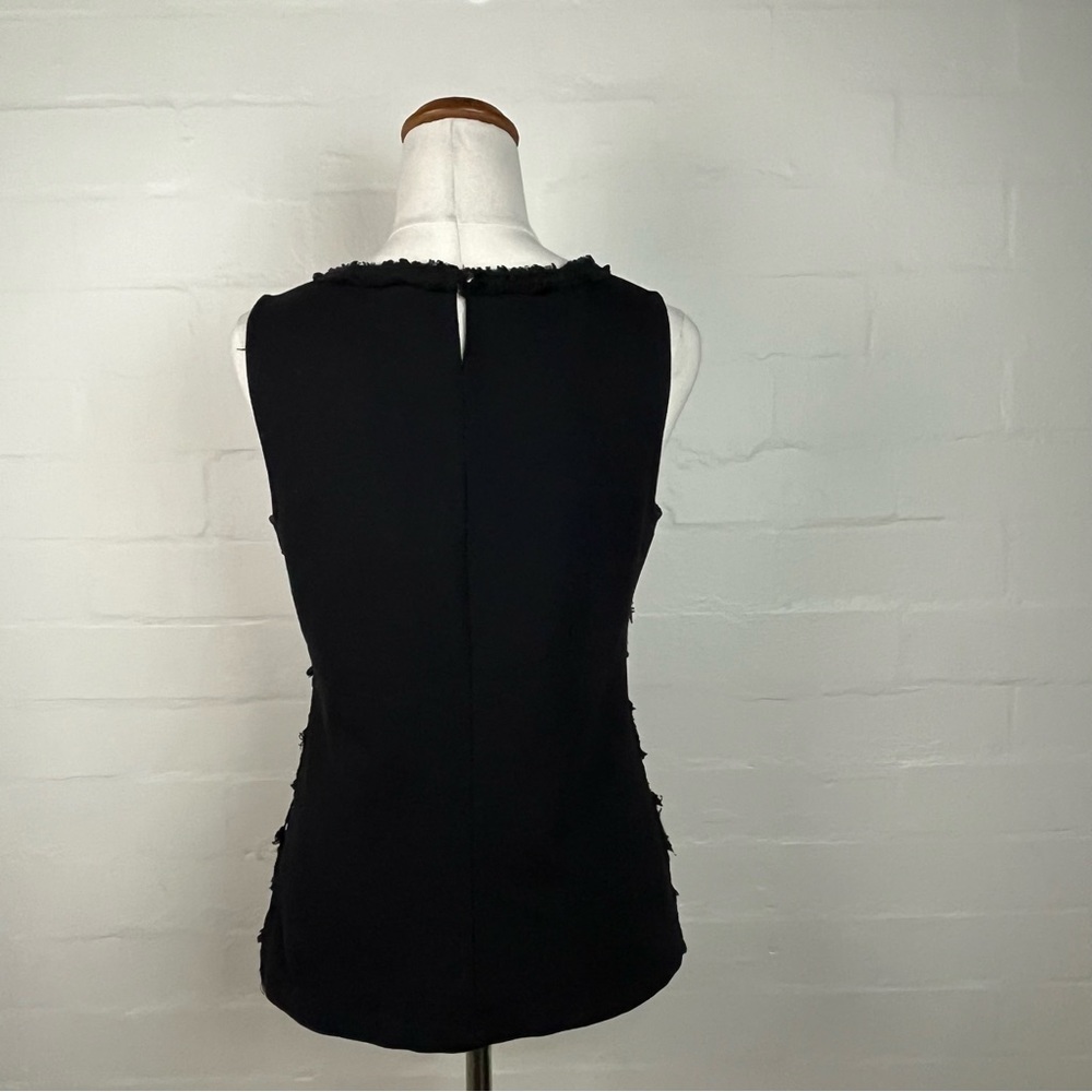 J Crew Top sz XS Black Lace Over Cream Inlay Sleeveless - Picture 6 of 13